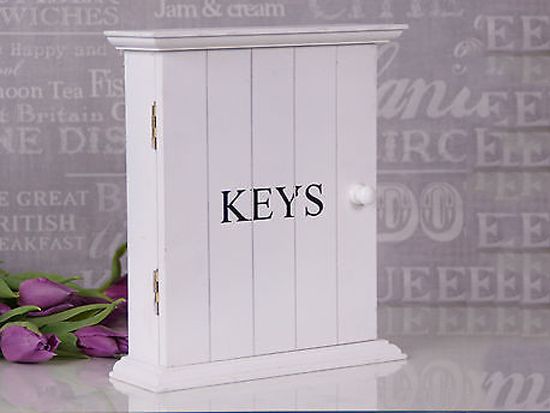 Shabby Chic White Wooden Key Box Rack Cabinet Cupboard KEYS Holder Storage 2.jpg